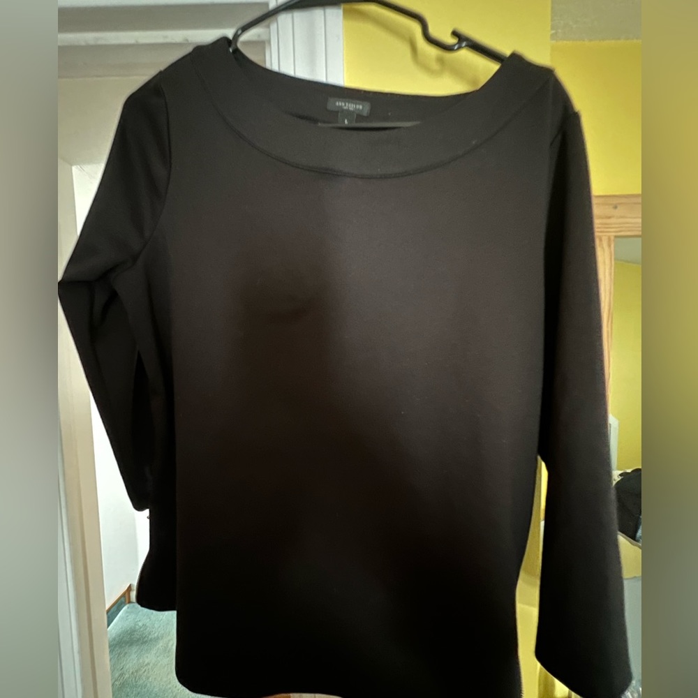 Women’s blouse, black, size large, round collar, long sleeve, 2 side zippers